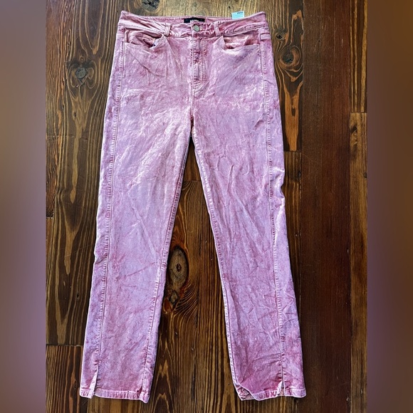 PAIGE Women's Pink Cindy Twisted Seam Straight Jean Crushed Velvet Muted Mauve - Picture 2 of 10